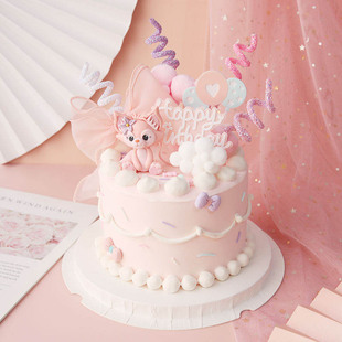 烘焙蛋糕装饰摆件当红女明星，川沙妲己粉色，小狐狸网红生日软陶插件