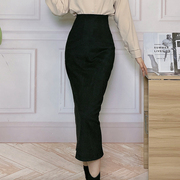 2023冬装韩版新OL时尚高腰包臀麂皮绒长款修身显瘦一步半身裙