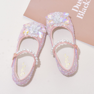儿童水晶鞋2024春秋季女童单鞋，洋气软底宝宝皮鞋，女爱莎公主鞋