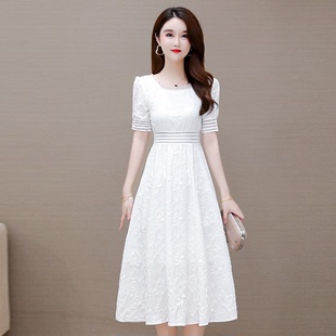 高档白色连衣裙女装2024年夏季显瘦气质时尚中长款裙子