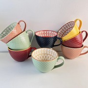 小清新浮雕陶瓷早餐杯，设计感小众咖啡杯大容量，马克杯燕麦杯家用水
