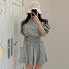 韩国chic夏季小众减龄百搭显瘦短袖，卫衣+高腰阔腿短裤裙裤两件套