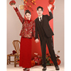 新中式敬酒服套装2023新娘酒(新娘酒)红色旗袍，冬季长袖婚服订婚礼服裙