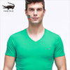 卡帝乐鳄鱼男士弹力棉短袖T恤V领修身打底衫夏季运动简约半袖绿色