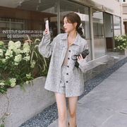 小香风条纹衬衫时尚套装女秋季2023韩版宽松休闲短裤两件套装