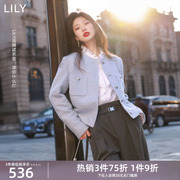 lily2024春女装绵羊毛复古优雅小香风气质都市通勤款短外套女