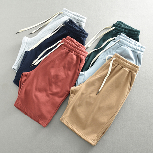 极简日系男士纯色棉毛圈，运动短裤针织，卫裤五分裤大码宽松薄款裤子