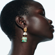 欧美大牌设计小众天然石头气质耳环 拼接百搭几何创意时尚耳饰