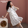 睡裙女夏季纯棉短袖可爱宽松孕妇日式和服睡袍白色高级感女式睡衣