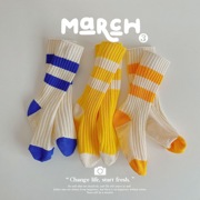 清爽条纹~韩国儿童袜子针织，袜纯棉运动风宝宝，袜子中筒袜长袜纯棉