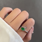 日韩S925纯银情窦初开树枝叶子指环甜美优雅时尚个性开口绿叶戒指