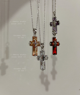 辣妹风y2k锆石十字架细链条，精致锁骨短项链，女潮网红复古ins颈链