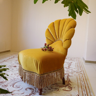加安加丽法式复古怀旧单人沙发新古典流苏丝绒中古风设计民宿家具