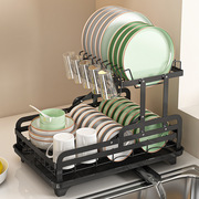 厨房台面免安装碗碟架，双层叉水杯收纳沥水，折叠碗碟储物架置物架