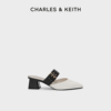 CHARLES&KEITH夏季女鞋CK1-60920267女士金属扣宽绊带方头穆勒鞋