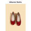 ORTR蝴蝶结复古小红鞋低跟软底芭蕾舞鞋漆皮浅口红色平底单鞋女