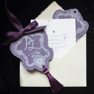 ROCKSUGAR  小众设计紫色新中式流苏letterpress高级婚礼请柬帖