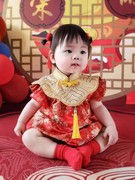 新中式周岁礼服女中国风一岁生日宴会唐装宝宝夏衣服(夏衣服)婴儿抓周衣服