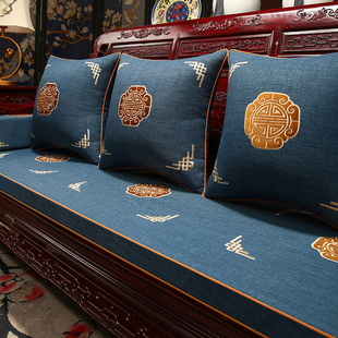 中式红木沙发套沙发坐垫实木罗汉床垫五件套带靠背海绵垫定制座垫