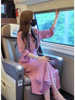 粉红色连衣裙女2024年夏季名媛，小香风宽松显瘦法式茶歇衬衫裙