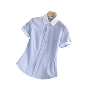 白领蓝色条纹短袖衬衫女职业夏季气质工装半袖衬衣银行工作服