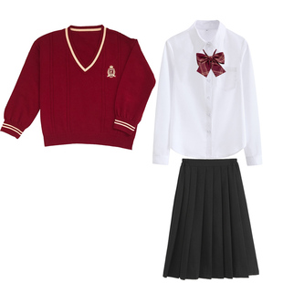 初中高中学生红色毛衣学院风秋季女校服运动会班服套装合唱演