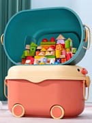 儿童玩具收纳箱车带滑轮，可爱婴儿衣服收纳盒，储物宝宝塑料整理箱子