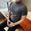 男装韩版修身男士半高领短袖T恤型男紧身弹力针织衫圆领打底线衫