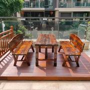 防腐木桌子套装户外桌椅组合三件套实木休闲阳台庭院室外露台碳化