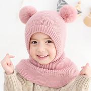 儿童帽子冬季韩版双球护耳一体男童针织毛线帽加厚保暖男女童帽子