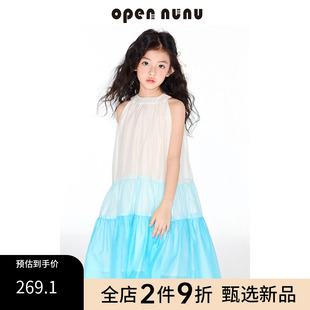 opennunu女童梦幻湖蓝渐变无袖公主长裙夏季甜美蛋糕连衣裙子