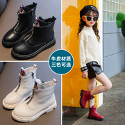 儿童真皮靴子女韩版时尚马丁靴英伦时装靴小学生秋季单靴红色皮靴