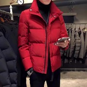 欧洲站红色羽绒棉服，男冬季高端时尚韩版潮流加厚休闲棉袄外套