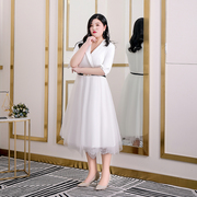 大码白色礼服裙子平时可穿胖mm200斤显瘦伴娘，简约气质仙气女法式v