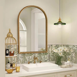 法式浴室镜复古雕花，梳妆镜卫生间浴室镜壁挂，化妆镜led灯防雾镜子