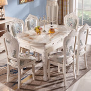 欧式餐桌椅组合大理石多功能，实木伸缩圆桌，简欧折叠小户型圆形饭桌