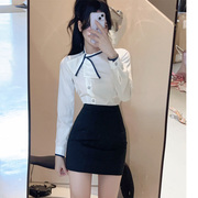 足浴技师工作服职业装白色，长袖衬衫女ktv酒店，前台接待包臀裙套装