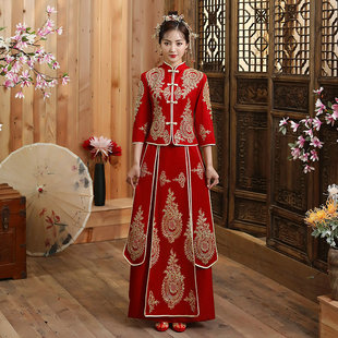 中式新娘装红色2023结婚礼服，嫁衣修身小个子，敬酒服显瘦复古