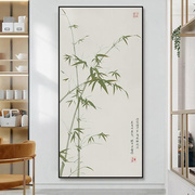 手绘新中式禅意客厅壁画竹子油画玄关装饰画竖版入户走廊过道挂画