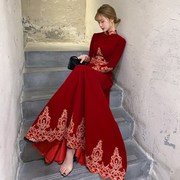 红裙子结婚平时可穿新娘，便装显瘦敬酒礼服回门中式酒红色旗袍