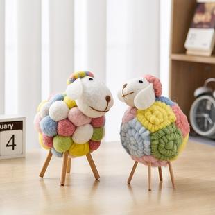 家居客厅装饰北欧羊，摆件电脑桌装扮小羊，彩团绵羊桌面卡通毛绒玩具