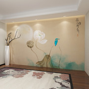 现代中式水墨荷花墙布壁布电视，背景壁纸卧室客厅墙纸荷塘月色壁画