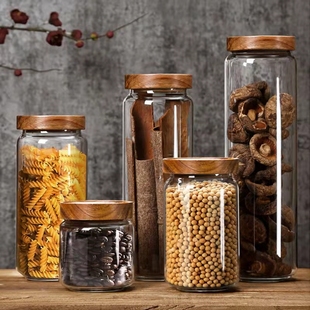 高硼硅玻璃储物罐厨房食品杂粮，咖啡豆茶叶密封罐透明储藏收纳罐瓶