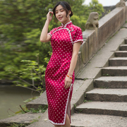 老上海订制 2020夏装中长款波点重磅真丝复古双襟手工旗袍裙