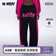 nerdy2023春夏情侣同款撞色边宽松休闲运动长裤，女韩国潮牌