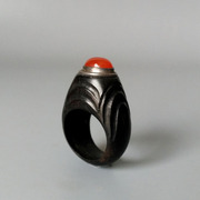欧美手工木制指环独特个性，复古黑檀木红玛瑙宝石食指中指戒指男女
