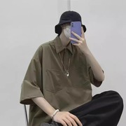 特大码300斤美式复古翻领短袖T恤男女夏季潮牌口袋POLO衫情侣上衣