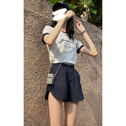 跑步运动服套装女夏短袖短裤学生宽松显瘦韩版时尚洋气休闲两件套