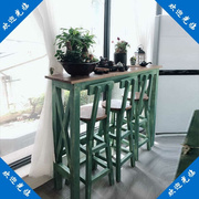 定制实木吧台桌小型家用复古做旧长条桌酒吧吧台，桌阳台靠墙高脚桌