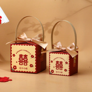 速发结婚喜糖盒婚礼手提方形，糖盒子订婚喜糖袋包装盒卡通糖果礼盒